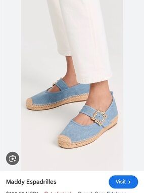 Sam Edelman Light Blue Denim Maddy Espadrille Mary Janes with Gold Buckle